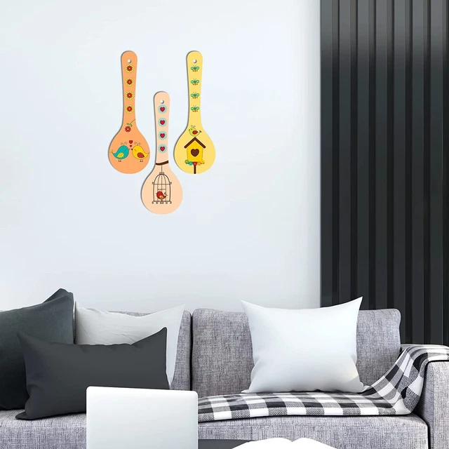 Schöne Vögel Kunst Holz Wandbehang Löffel für Heimbüro Dekor Set Mit 3 2