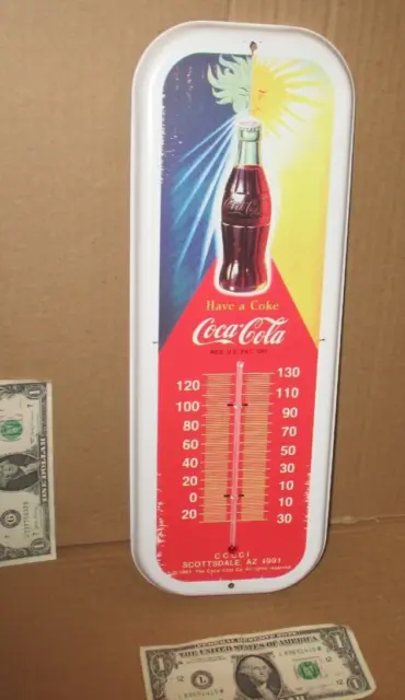 COCA-COLA -Have a Coke -SHOWS BOTTLE - Thermometer Sign -From ARIZONA -Dated '91