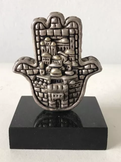 Vintage Ben Zion Sterling Silver 925 Engraved Signed Hamsa Sculpture Israel