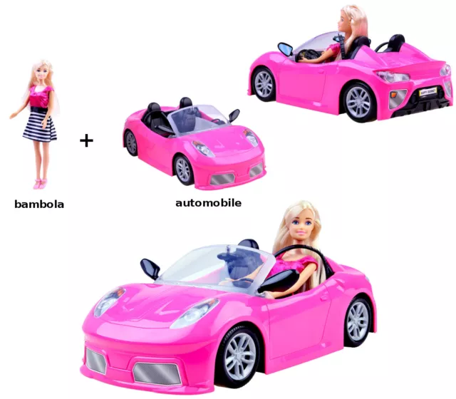 Bambola Con Auto Macchina Rosa Cabrio Decappottabile Giocattolo Veicolo Glam