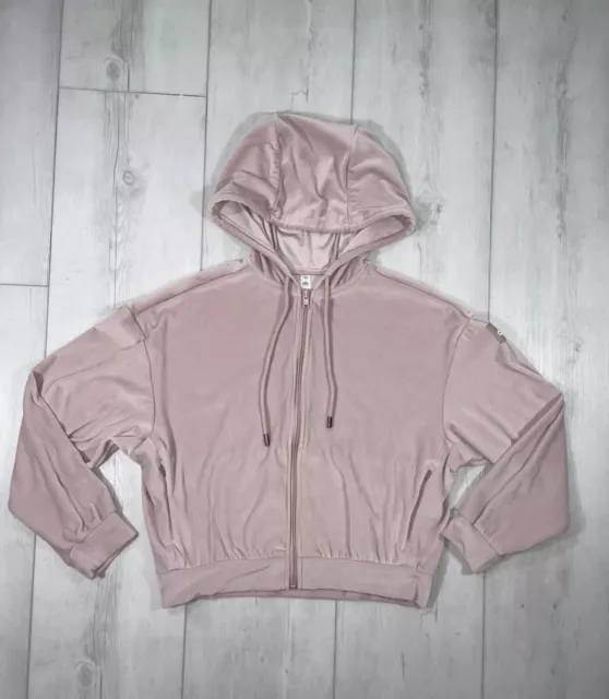 Alo Yoga Velour Glimmer Full Zip Hoodie Dusty Pink Track Jacket Women's Size XS