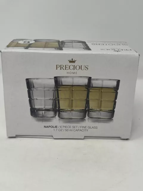 Precious Home Shot Glasses Set Of 6 shooters Barware NIB mancave napolie 1.7oz