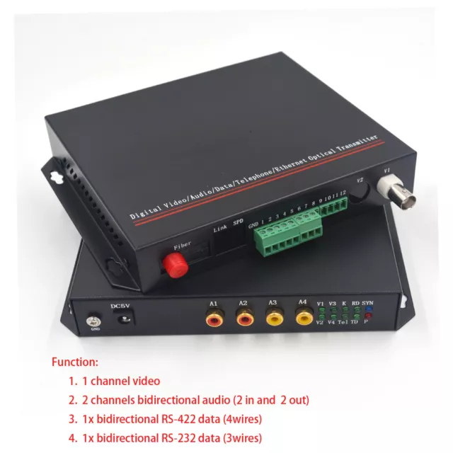 Video Audio RS422 RS232 Data Fiber Optic media Converters Singlemode up 20Km