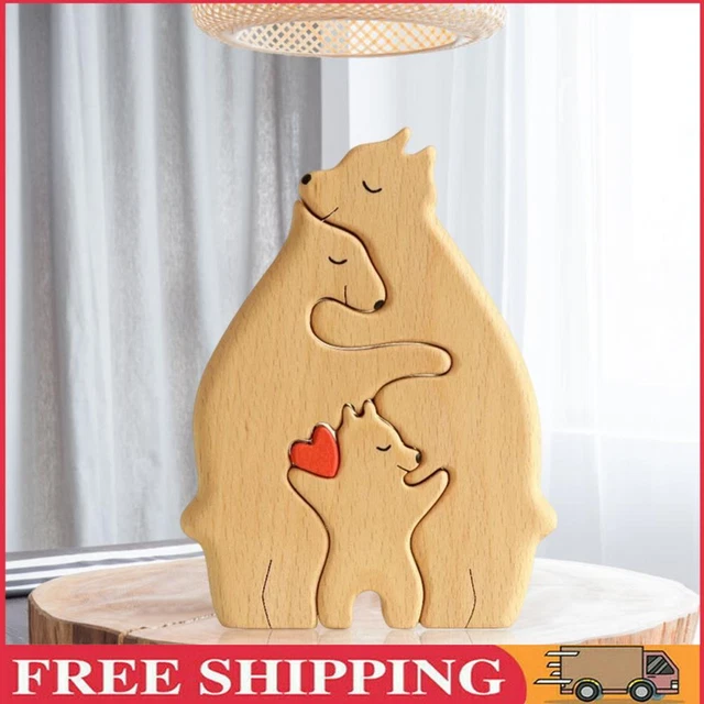 Holz-Familienpuzzle Bären dekorative Bären-Kunstskulptur aus Holz (C)