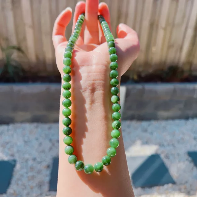Beautiful Natural Real Hetian Green Jade Beaded Necklace 3