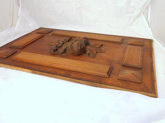 23" Antique French Carved Wood Panel Gothic PAIR Fruits Salvage + Ribbons Bow 6