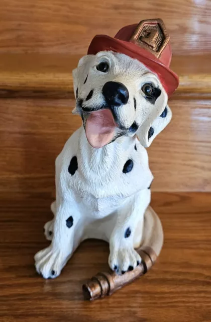 Dalmation With Firemans Hat & Hose Resin Figurine Some Chipped Paint