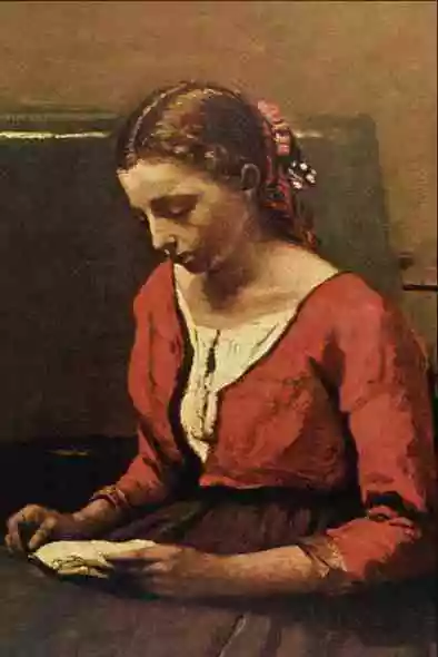 498035 Girl Reading Jean Baptiste Camille Corot A4 Photo Print