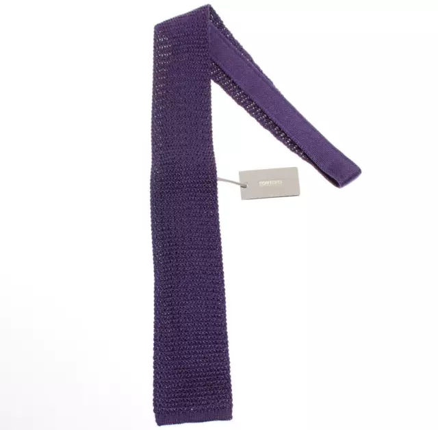 Tom Ford NWT Knit Neck Tie in Solid Purple 100% Silk Made in Italy