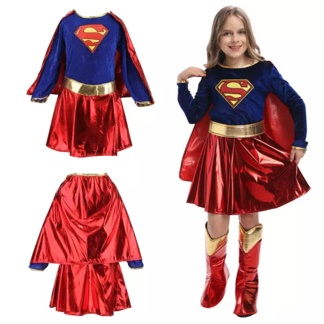 Kinder Supergirl Kostüm Superheld Cosplay Weihnachten Halloween Party Outfit