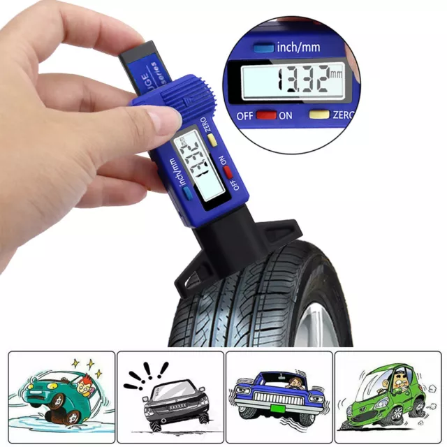 Digital Tyre Depth Gauge Tread Checker Car Motorbike Tester Brake Shoe Pad 25mm