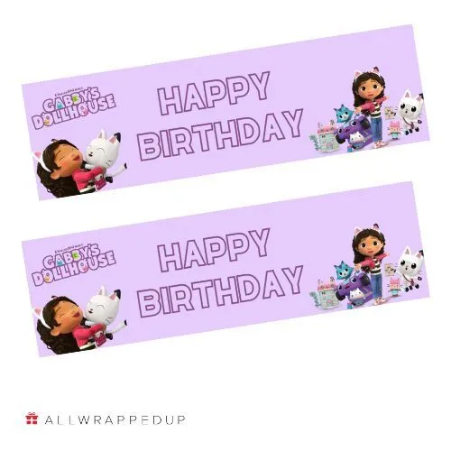 2x unofficial Personalised Gabby's Dollhouse Happy Birthday banners,1mx30cm