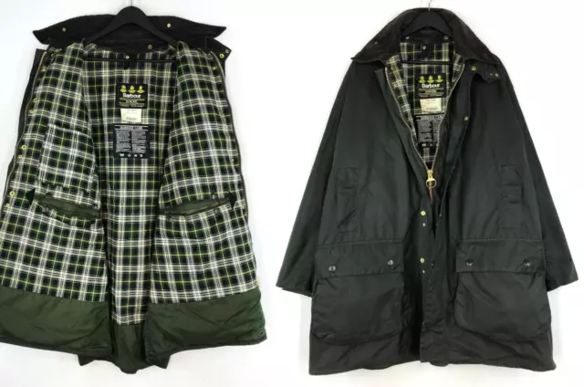 Mens A200 Barbour Border Jacket Green Waxed Cotton Jacket Coat Size C44 / 112 cm