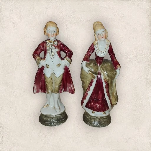 Vintage Porcelain Courting Couple Man and Woman Figurines Made in Japan