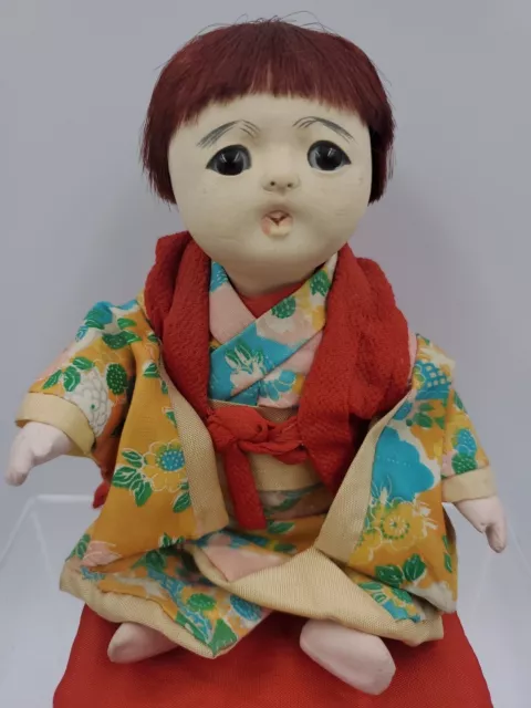 Vintage Ichimatsu Gofun Japanese Baby Boy Bisque Doll in Kimono  7 "  1950s-60s