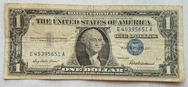 1957 Blue Seal $1 One Dollar Silver Certificate Bill - Old Paper Money