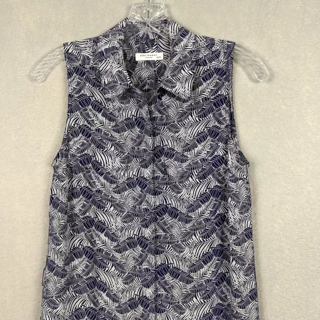 Equipment Womens Sleeveless Silk Shirt Dress XS Blue Leaf Print Button Up Tegan 3