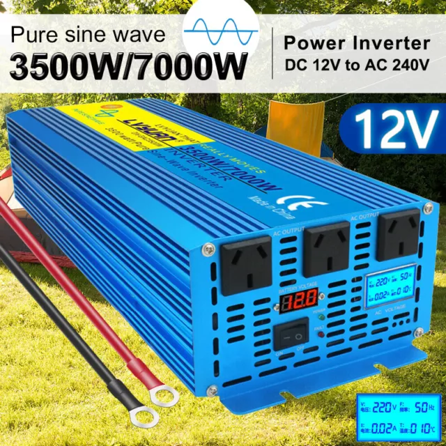 3500W 7000W Pure Sine Wave Power Inverter Car RV Converter DC 12V to AC 240V LCD