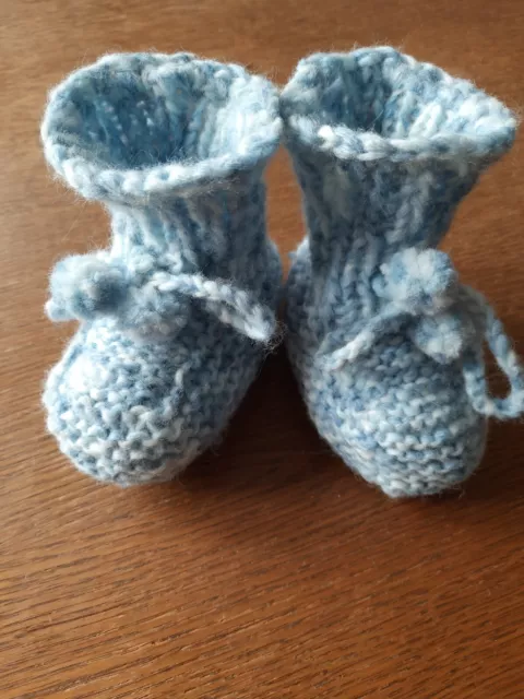 Babyschühchen,handgestrickt,9 cm,hellblau/weiß meliert, Schurwolle