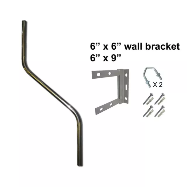 3’ Alloy Cranked SWAN Neck Pole Mast 6" 9" Wall Bracket TV radio aerial  mount