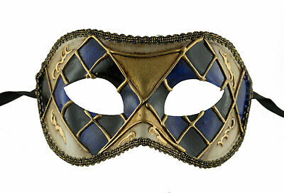 Mask Carnival from Venice Colombine Mosaic Black Blue Golden Masquerade 1581 V82