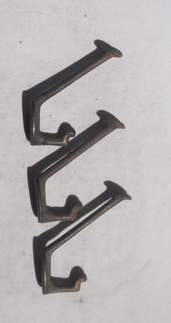 Three Large Old Antique Vintage Coat Hooks Kitchen Wall Hat Hook Robes Hangers