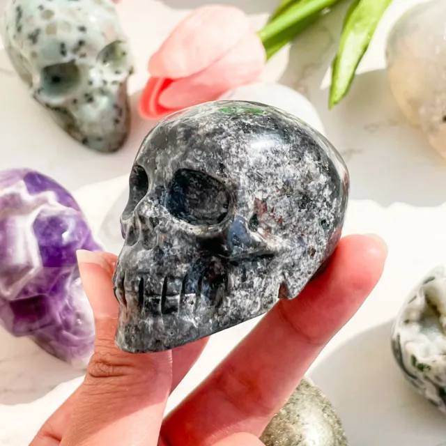 2.3" Natural Yooperlite Skull Quartz Crystal Hand Carved Realistic Reiki Healing