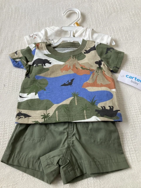 carters baby boy newborn 3 piece dinasour short outfit NWT