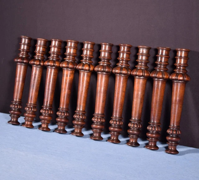 Set of 10 French Antique Solid Walnut Wood Posts/Pillars/Columns Salvage