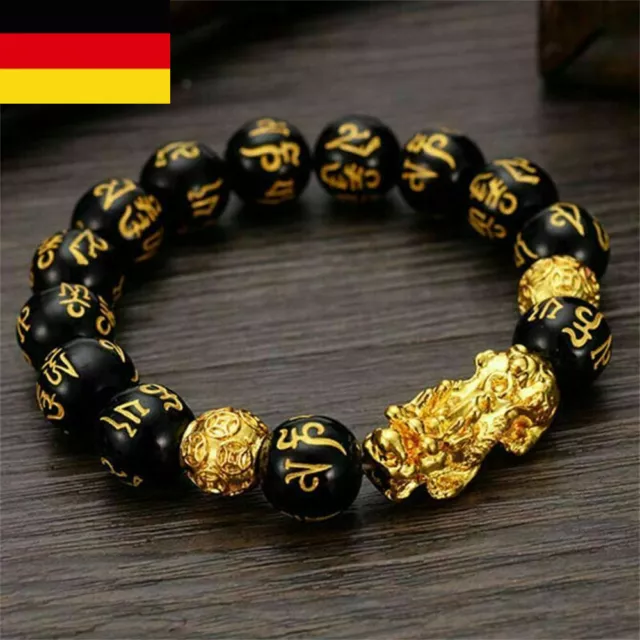 Feng Shui Obsidian Beads Pi Xiu Armband Attract Reichtum Viel Glück Schmuck DE