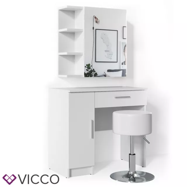 Vicco Table de maquillage Fynnia commode de coiffeuse miroir blanc + tabouret 2