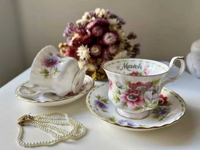 Royal Albert Flower of the Month ”March” Anemones Cup & Saucer Brand New