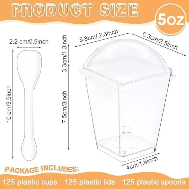 Tazas de cartel de plástico transparente de 5 oz con tapas y cucharas.nuevo.2024 3