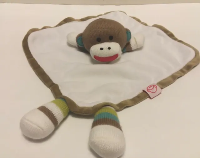 Baby Starters Sock Monkey Lovey Plush Security Blanket Rattle Toy  12x12 White