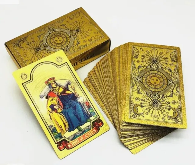 KIINO 78 Gold foil Tarot Cards with Guide Book Tarot Deck for Beginners and  Professional Player with Box Tarot PVC Durable Waterproof Wrinkle