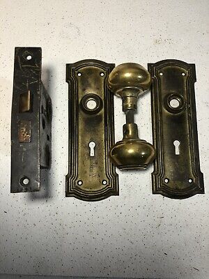 Vintage Door Knobs Plates and lock Dark Wood Color Right Door Swing