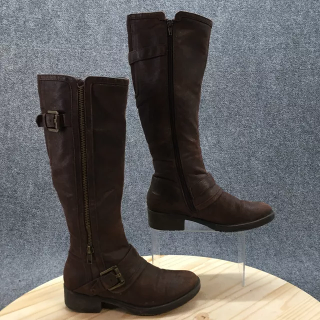 BareTraps Boots Womens 6.5M Odissa Tall Riding Brown Buckle Strap Knee-Hi Casual