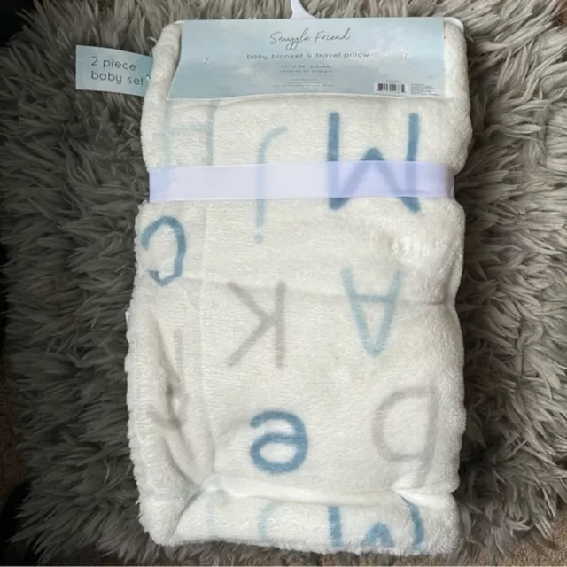 NWT Snuggle Friend alphabet print baby blanket & travel pillow 30” x 36” 2