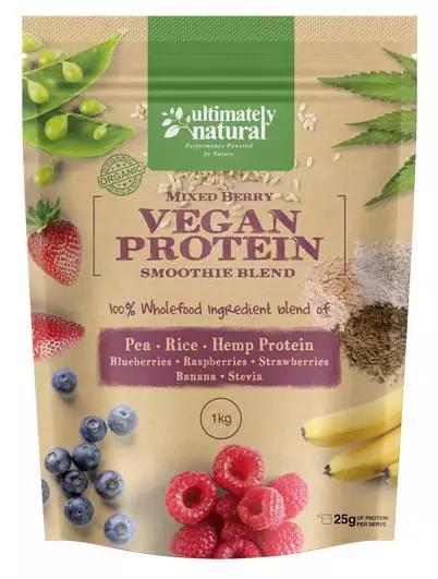 Organic Vegan Pea Rice Hemp Protein Powder Natural Weight Loss Real Berry Blend