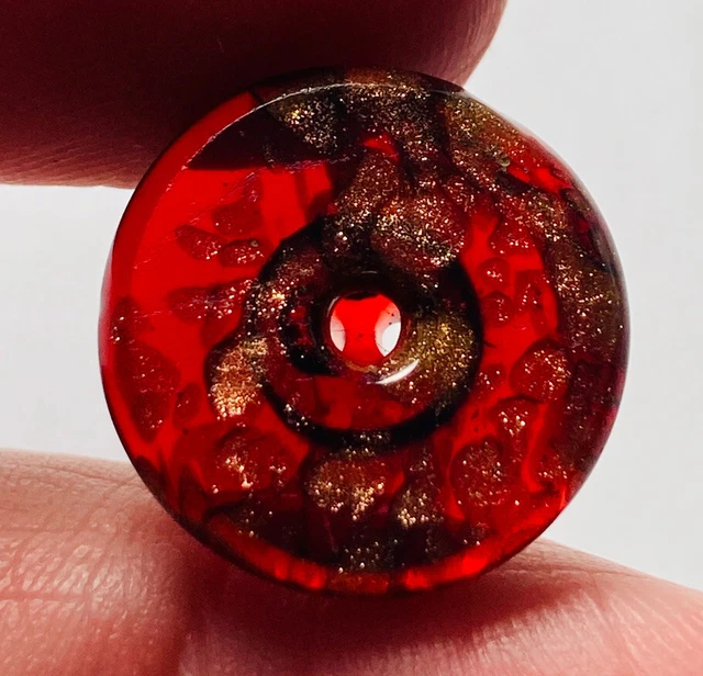 Antique Vintage Victorian Ruby Red Glass In Metal Button 5/8”