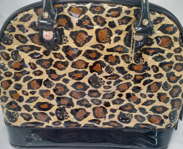 LOUNGEFLY HELLO KITTY Large Domed Weekend Bag Leopard Embossed Patent Leather 2