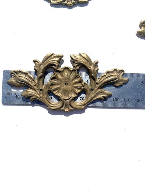 Vintage Brass Ormolu Hardware Lot of 12 pieces Salvaged Parts Backplates Crafts 5