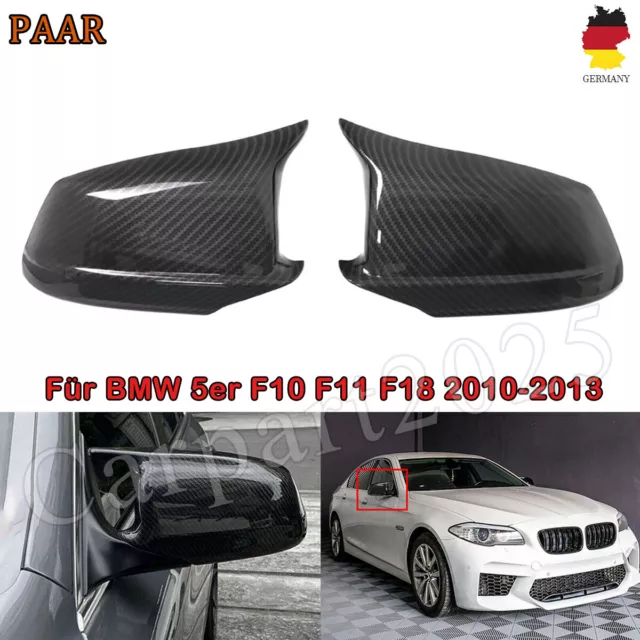 2X Spiegelkappen Für BMW F10 F11 F18 5er 2010-2013 M Stil Gehäuse Carbon Look DE