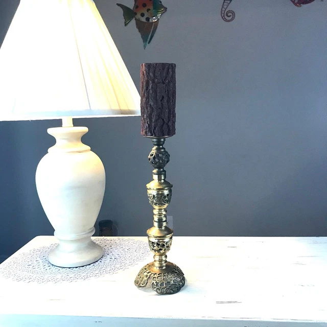 Ornate brass stand holder 14" Heavy solid brass Stand victorian pillar candlehol