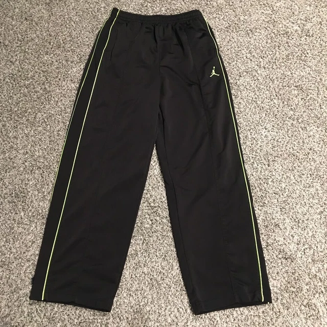 Nike Youth JUMPMAN Athletic PANTS Boys XL Black Green Stripes with Pockets