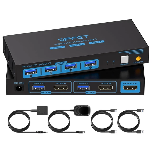 Switch KVM 2 PC 2 Moniteurs 4K60Hz - 4 Ports USB 3.0 - Pour Duplication Ou Extension D'Écran