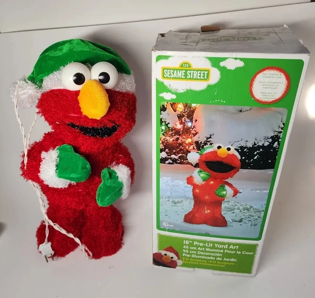 Elmo 18” Christmas Yard  Art Pre lit Soft Tinsel Decoration White Light 2013