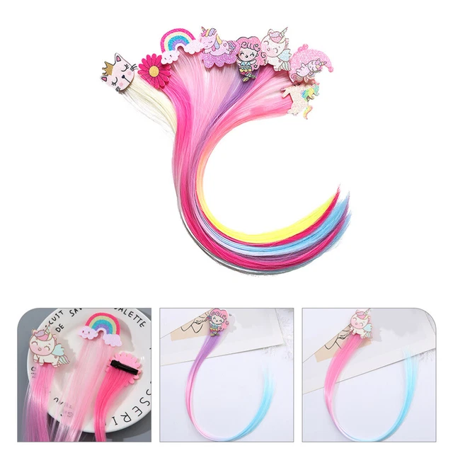 8pcs Unicorn Wig Coiffes Coiffes Girls Hair Extension Kids Costume Coiffure Acce