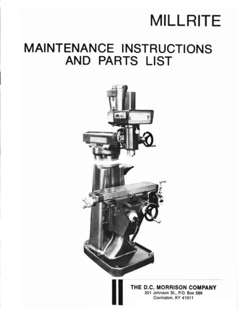 Maintenance Instructions & Parts List Manual Powermatic Machine Millrite PM14