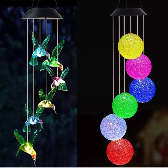 Wind Chimes Solar Powered LED Light Hanging Colour Changing Outdoor Garden Decor